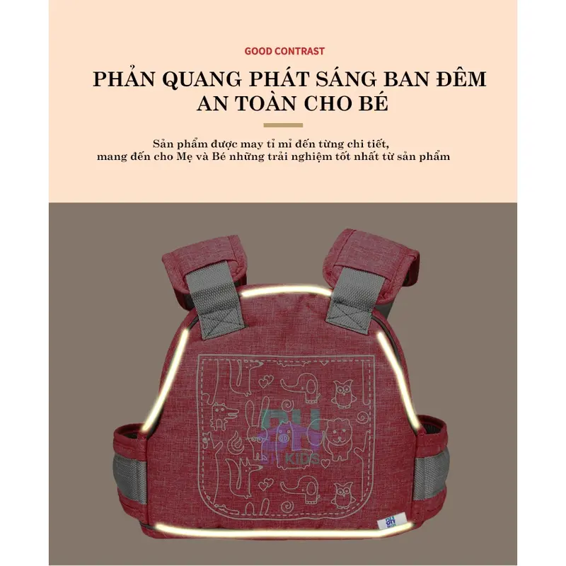 Đai đi xe máy BH Kids an toàn cho bé (từ 1 đến 10 tuổi), chống bụi bẩn, thoáng khí, chắc chắn, phát sáng ban đêm Địu 1