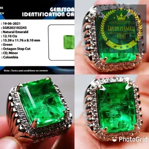 NATURAL BATU PERMATA EMERALD BERYL ZAMBRUD COLOMBIA + MEMO SGR GEMS LAB Rings Perak