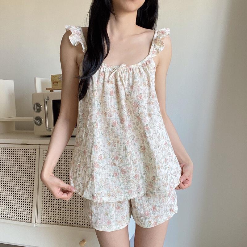 NERSIN Bộ đùi mặc nhà 2 dây cánh tiên xinh xắn chất liệu vải xô muslin cao cấp Nữ 1