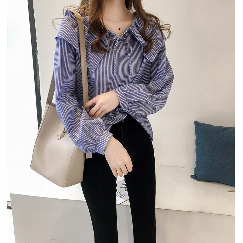 Product Introduction of Korean style Women Blouse baju wanita casual Long Sleeve Stripe shirt Tops Lady Clothing 16