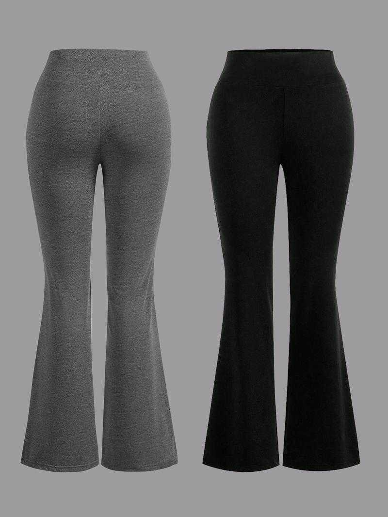 Product Introduction of Women's Solid Color Top & Flare Leg Pants Matching Set, Casual Fashion Cozy Round Neck Top & Bell Bottom Trousers for Daily Outdoor Wear, Ladies Summer Clothes 6
