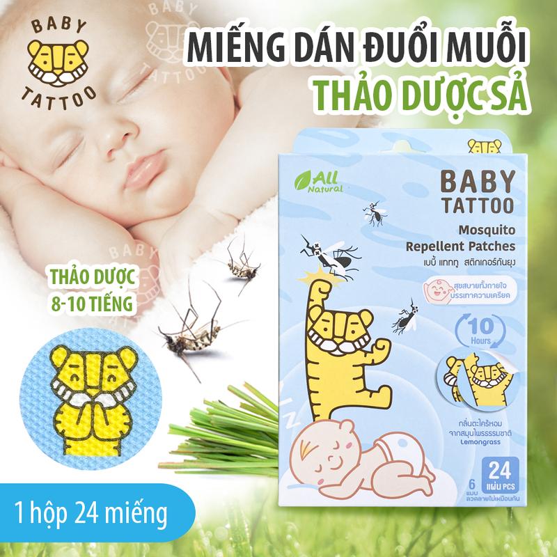 BABY TATTOO Miếng Dán Chống Muỗi, Côn Trùng Cho Trẻ Em Từ Thiên Nhiên Hương Thảo Dược Nhẹ Nhàng 1 hộp 24 miếng