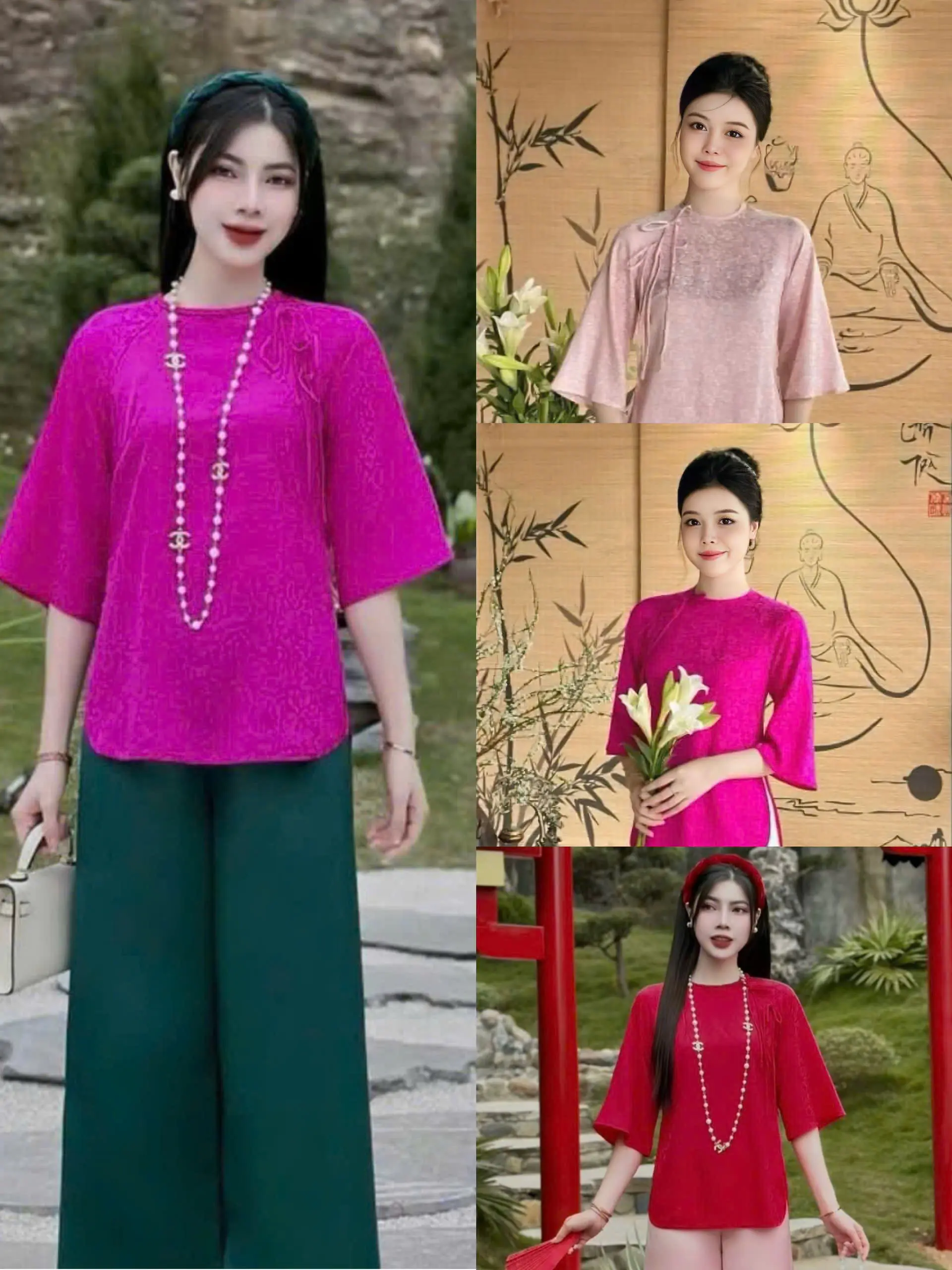 Bộ đồ lam gấm nữ cổ tròn dáng xuông đính nơ, pháp phục đi chùa đính nơ hot 2025,Bộ đồ lam gấm nữ cổ tròn dáng xuông đính nơ, Bộ pháp phục đi chùa gấm đính nơ,Bộ đồ lam nữ gấm hoa, pháp phục đi chùa đính nơ đi chùa hot 2025