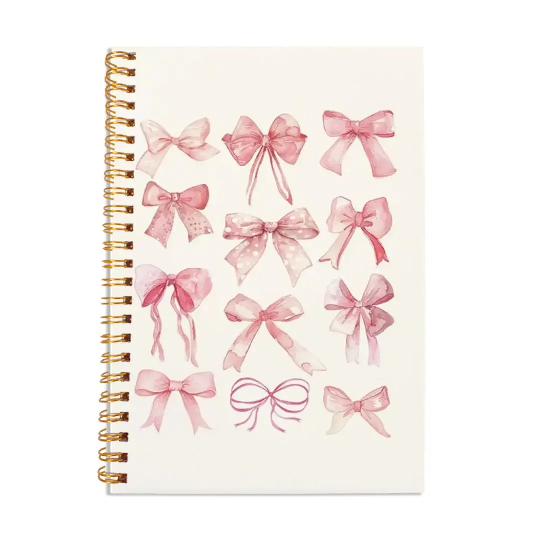 Bow Pattern Notebook, 1 Count Pink Bow Journal Notebook, Aesthetic Notebook Journal for Women, Cute Notebook, Easter Gifts, Office Supplies