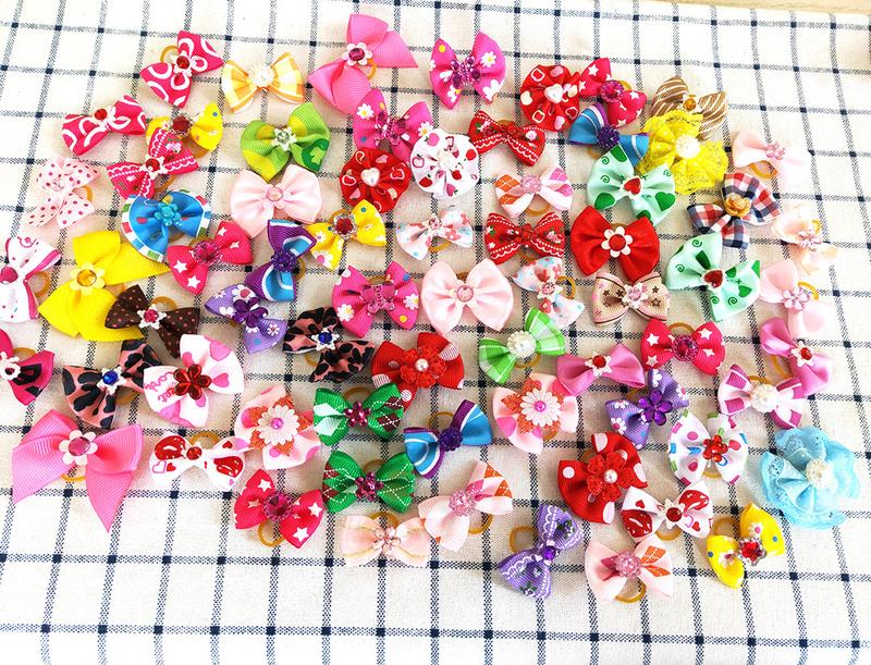 Product Introduction of 50/100 pcs New Pet Pet Dog Cat Hair Bows Rubber Bands Rubber Bands Diamond Dog Accessories Small Dog Pet Supplies Cute 7