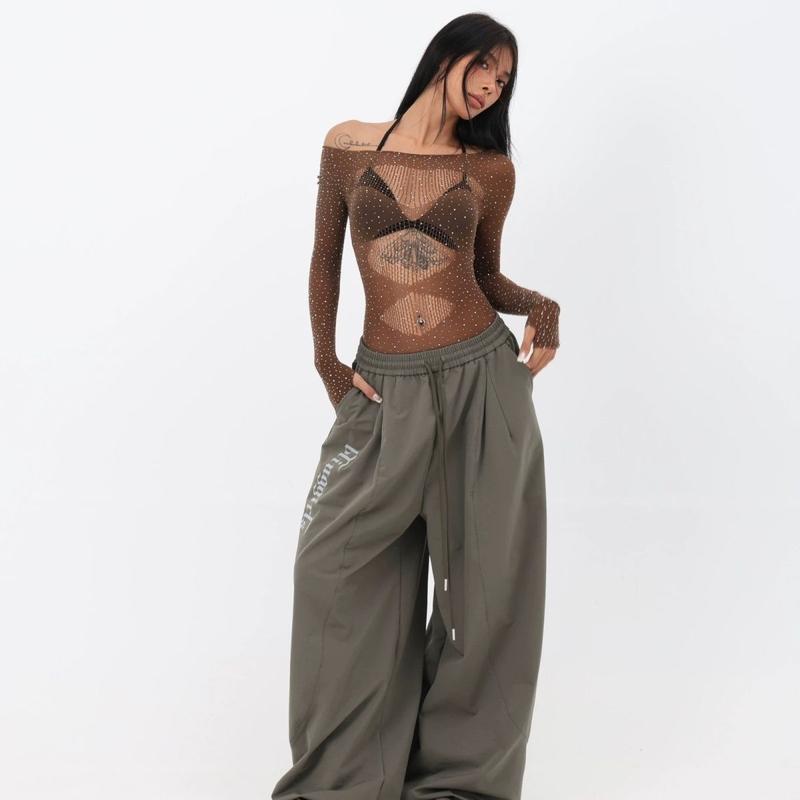 Product Introduction of Áo Jumpsuit Quần Cô Gái Nóng Bỏng Gợi Cảm, Phong Cách INS Châu Âu Và Mỹ Dài Tay, Áo Phông Áo Xuyên Thấu Khiêu Vũ khoét Áo Múa Jazz Dáng Ôm 6