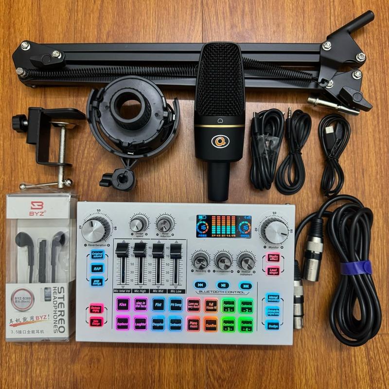 Combo Livestream mới nhất 2024 Sound Card X7 Bản tiếng anh + Míc AQTA Q6 , Mic 48v kèm đầy đủ phụ kiện tặng tai nghe