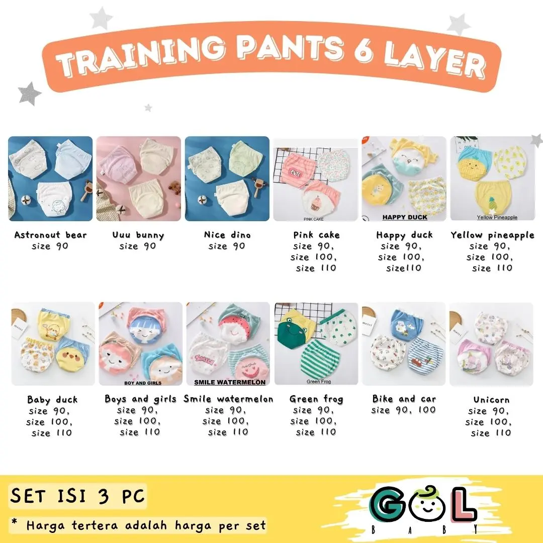 GOL Baby Celana Dalam tatur Popok Cloth Diaper Clodi Training Pants Pipis Bayi Anak Baby  6 layer isi 3 pcs 3pcs