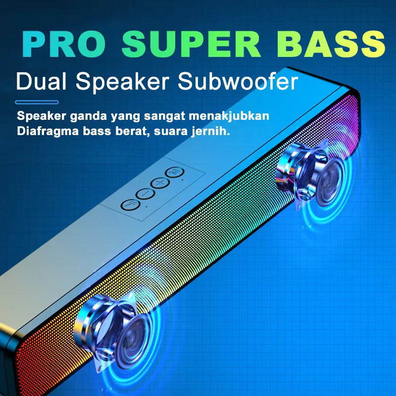 MAIKET Speaker Bluetooth Soundbar Super Bass Wireless Original RGB Music Box Full Bass Laptop Gaming -V9 Komputer Jam Pc 1