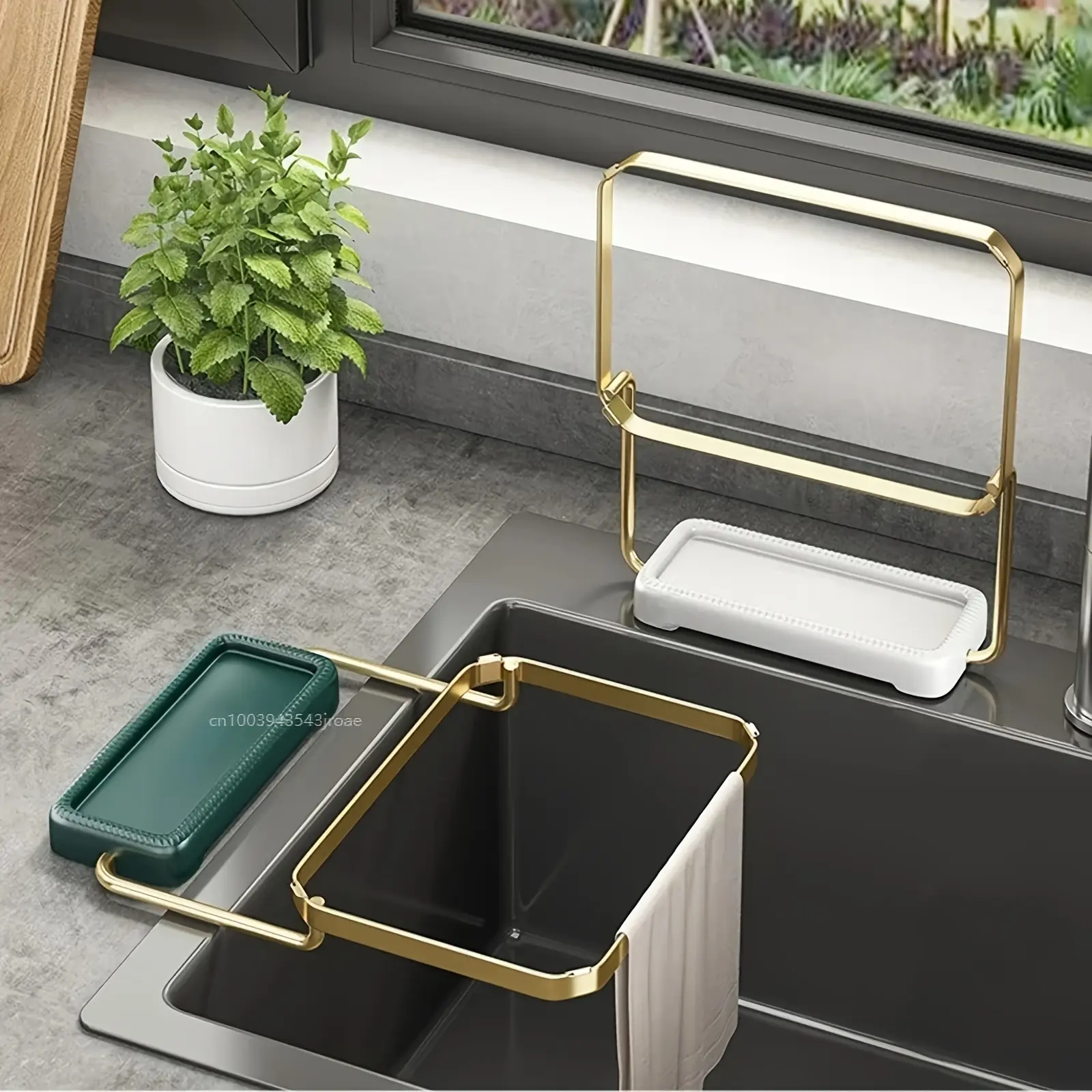 1 Piece, Kitchen Sink Filter Holder, Kitchen Sink Drain Filter, Kitchen Waste Disposer, Collapsible, with Gold Handle, for Food Waste, Durable Plastic Mesh, 100 Disposable Filter Bags Included,