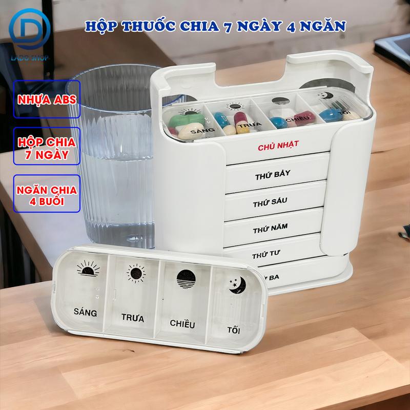 Hộp chia thuốc 7 ngày 4 buổi LH-2039 sáng trưa chiều tối nhựa ABS bền đẹp an toàn tiện dụng mang đi làm, đi du lịch, ...