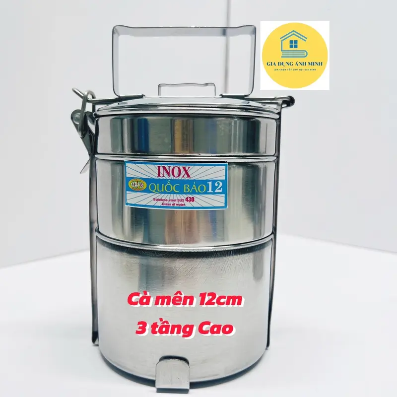 Cà Mên, cặp lồng - Inox không rỉ, ngăn cao có quai xách ( chính hãng loại 1) 2