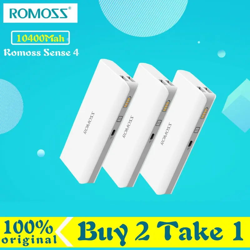 【Hot sale】 Buy 2 Take 1 100% Original Romoss Powerbank Sense4 Sense 4 10400mAh Power Bank ( White） Accessory Phone