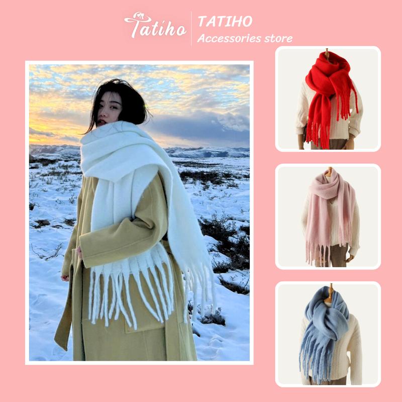 Khăn Choàng Len Unisex, Khăn Cashmere Chất Mềm Mịn Êm Ái Màu Trơn Phối Tua Rua Phong Cách Hàn Quốc -40x230cm- Mã LN102