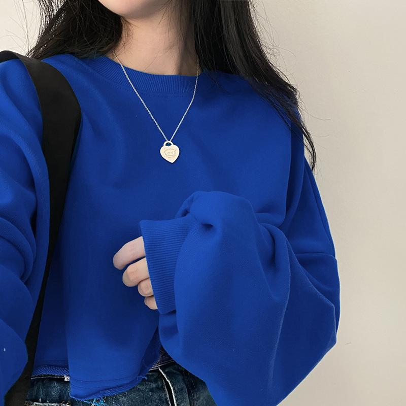 Product Introduction of Short Sweater Women's Autumn Korean Solid Color New Loose-Fitting Cropped round Neck Women's Foreign Trade Top Women's Fashion Wholesale 6