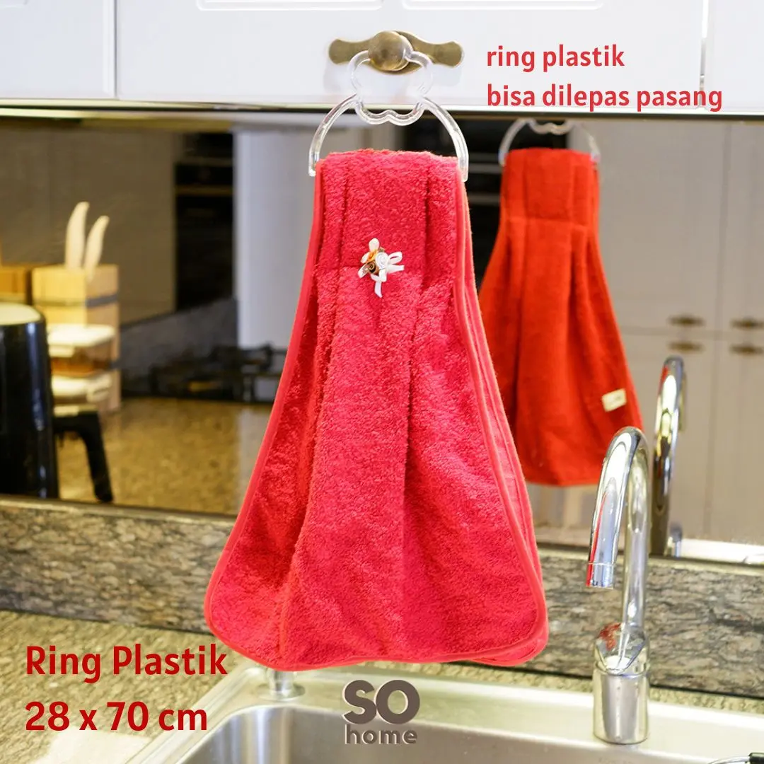 So Home sohome Lap Tangan Handuk Ring Plastik 28 x 70 cm Kain Lap Gantung Dapur Ring Biru Hijau Kuning Cleaning