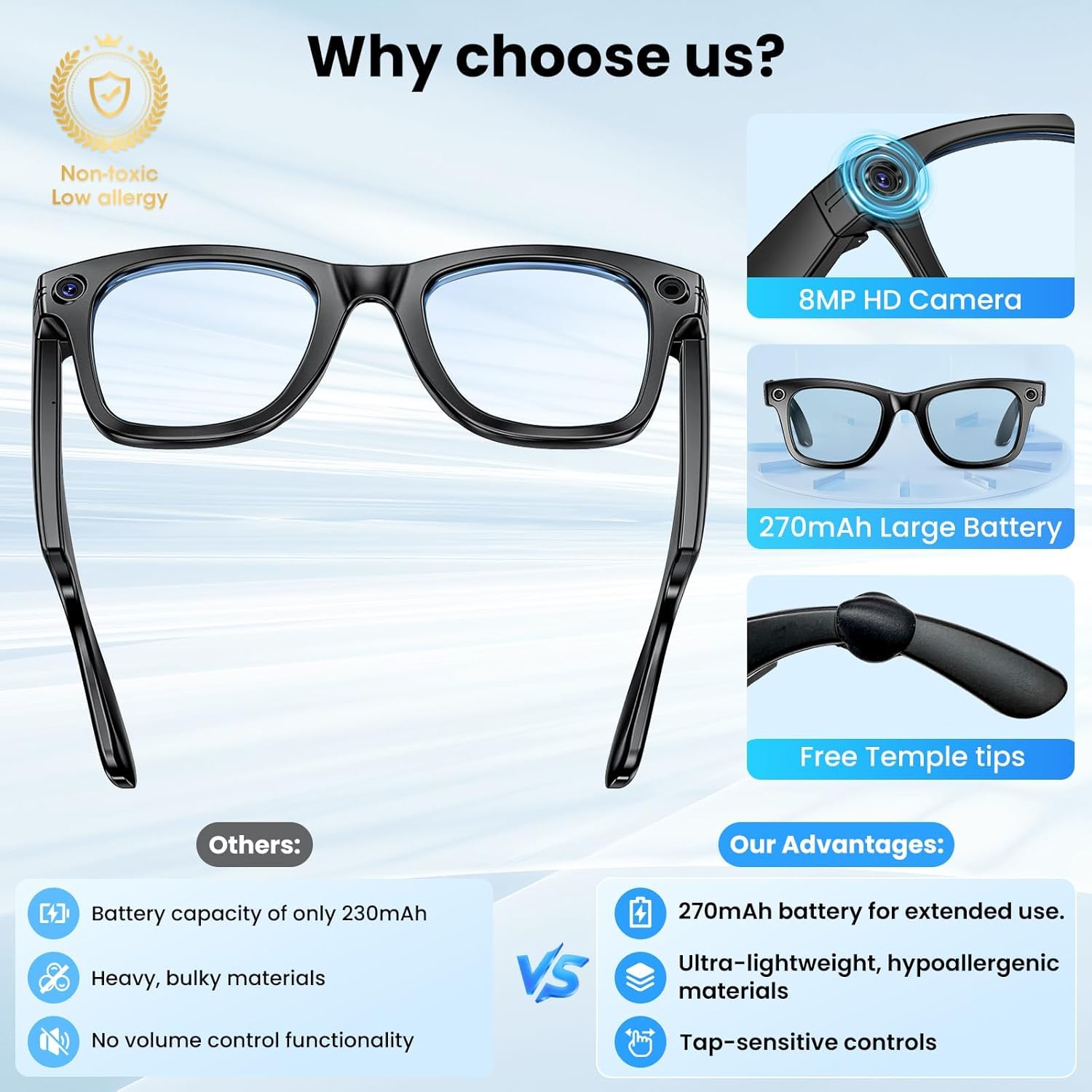 800W With Camera Smart Glasses Woman Video Recording AI Photo Recognition Eyewear Earphone Call Translation Voice Sunglasses Men - Image 4