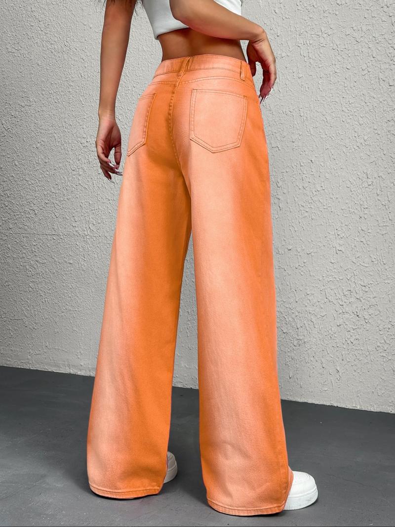 Product Introduction of Women's Ombre Print Pocket Flare Leg Jeans, Street Fashion Casual Denim Trousers for Daily Wear, Ladies Bottoms for Fall & Winter 6