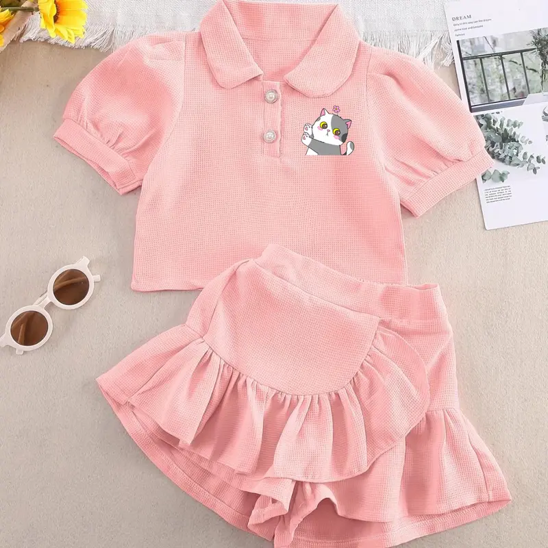 HANNA - SETELAN ANAK KIKU KISS CAT / ONE SET ROK CELANA ANAK PEREMPUAN MOTIF DTF 4
