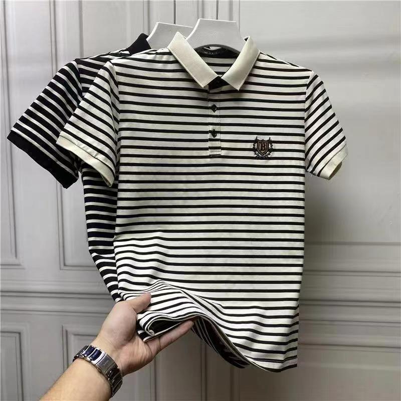 Áo Polo Có Ve Áo Thêu Sọc Nam, Cỡ Lớn Mùa Hè, Dễ Phối Đồ Dáng Ôm, Có Cổ, Áo Phông Thời Trang, Áo Thời Trang, Dành Cho Nam 1