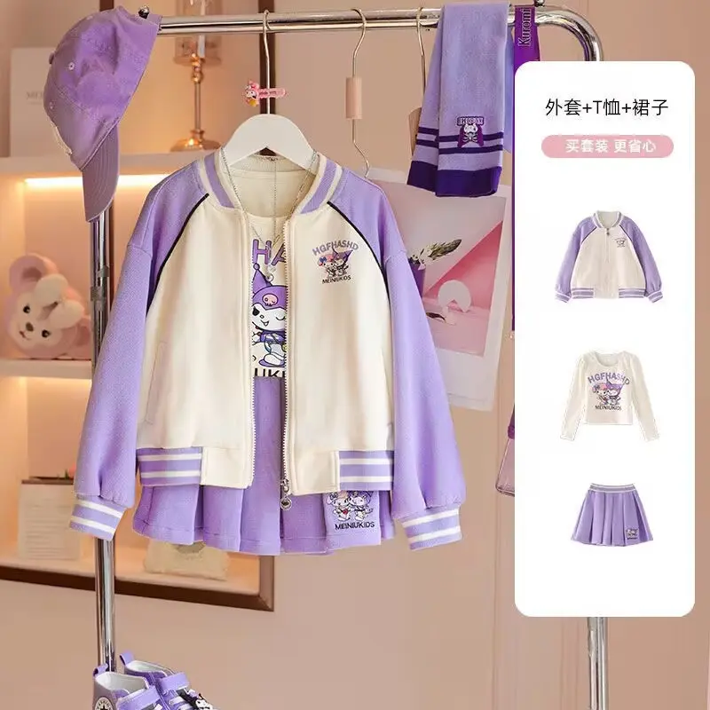 Bộ Ba Mảnh Cho Bé Gái, Baju Kuromi, Đồng Phục Bóng Chày Cho Bé Gái, Bộ Đồ Mùa Xuân Và Mùa Thu, Áo Khoác, Váy Xếp Ly, Thích Hợp Cho Trẻ Em Trung Và Lớn, Phong Cách Preppy, Thích Hợp Cho Học Sinh Tiểu Học, KBZE