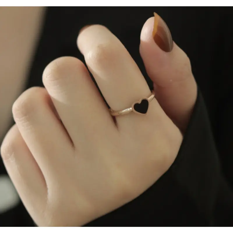 Cincin Korea Hati Zirkon Hitam Untuk Wanita Murah. A-03 Rings 3