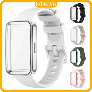TPU Case Strap for Huawei Band 10 9 8 Strap Soft Replacement Watchband Bracelet With Screen Protector Cover Case Band for Tali Jam Tangan Smartwatch Huawei Band 8 9 10 NFC Accessories