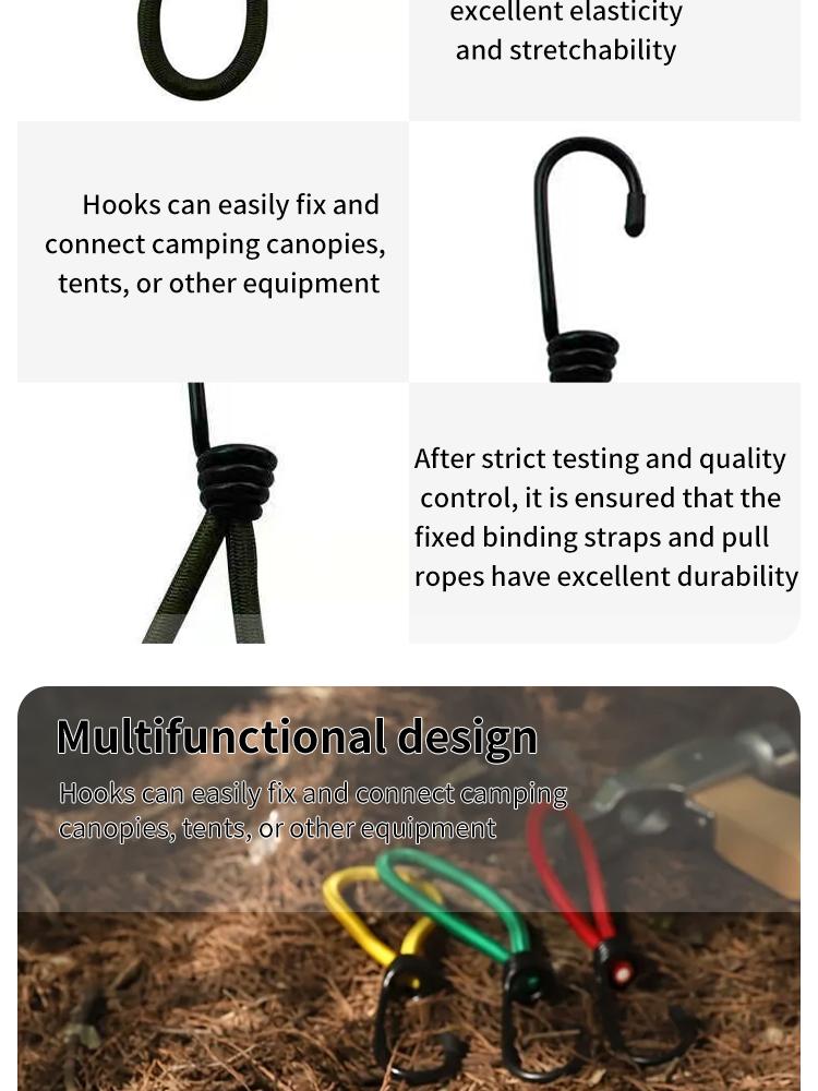 Product Introduction of Camping Tie-Down Kit: Elastic Rope, Hooks & Accessories for Secure Tent & Tarp Setup 5