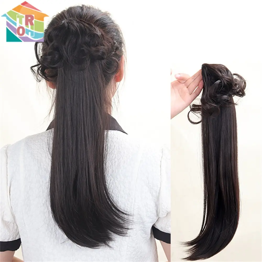 2024 Fashionable Women's Wigs Women Grabber Long Straight High Ponytail Wig Natural Seamless Layered Curly Braided Extension