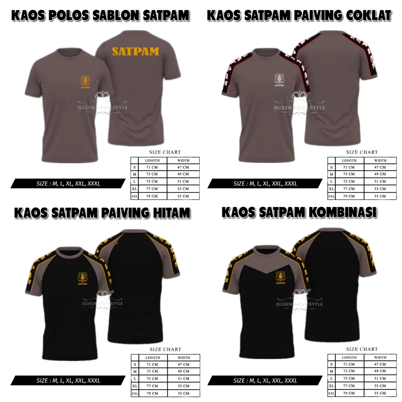 GROSIR Kaos Security Satpam Terbaru 2021/ Kombinasi Termurah KAOS DALEMAN SERAGAM PDH KAOS DALAEMAN security/ Kaos satpam coklat terbaru bahan polyester
