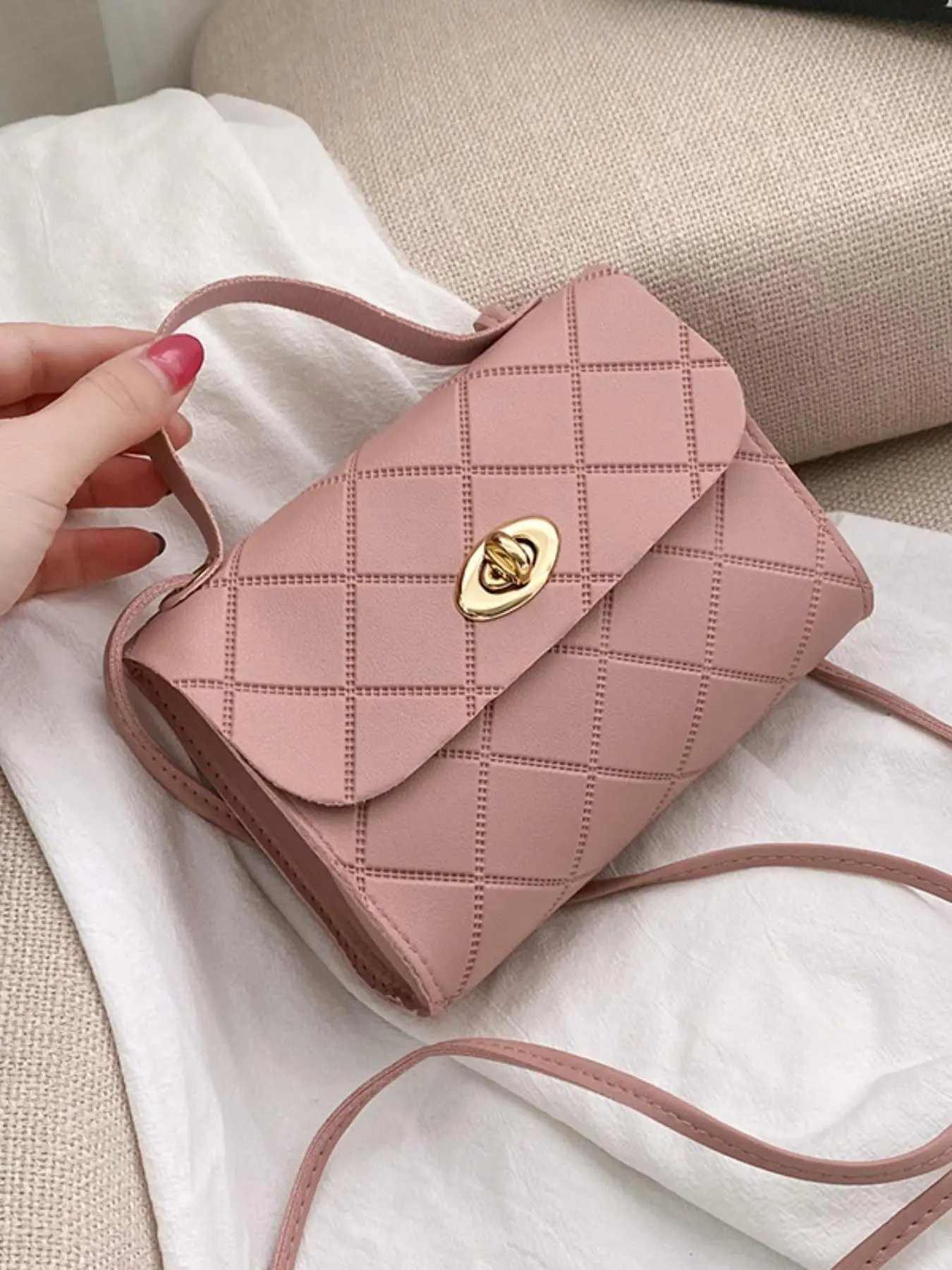 Fashion Quilted Pattern Pu Leather Crossbody Bag, Casual Solid Color Shoulder Bag for Women, Trendy Versatile High-quality Daily Commuting Bag