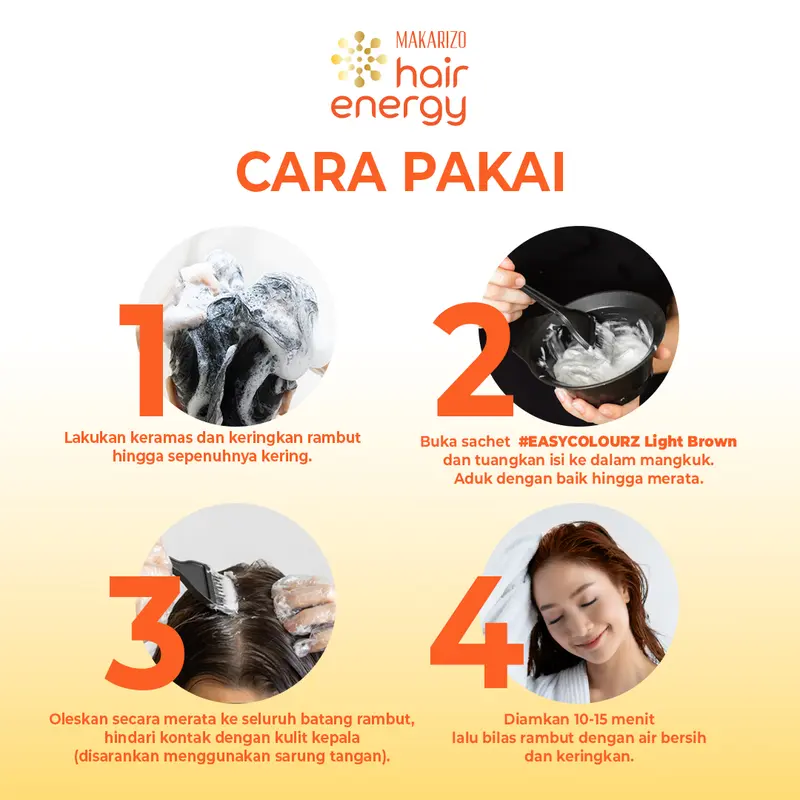 BUNDLE ISI 3 - Makarizo Hair Energy Easy Colourz 26 mL - Light Brown - Hair Color - Pewarna Rambut 4