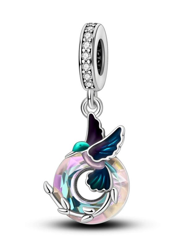 Hummingbird Design Pendant, Rhinestone Decorated Pendant for Bracelet & Necklace, Fashion Accessories for Women & Girls 0