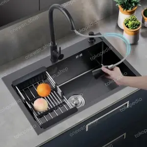 kitchen sink valpra 6045 black hitam kran tarik mix paket lengkap