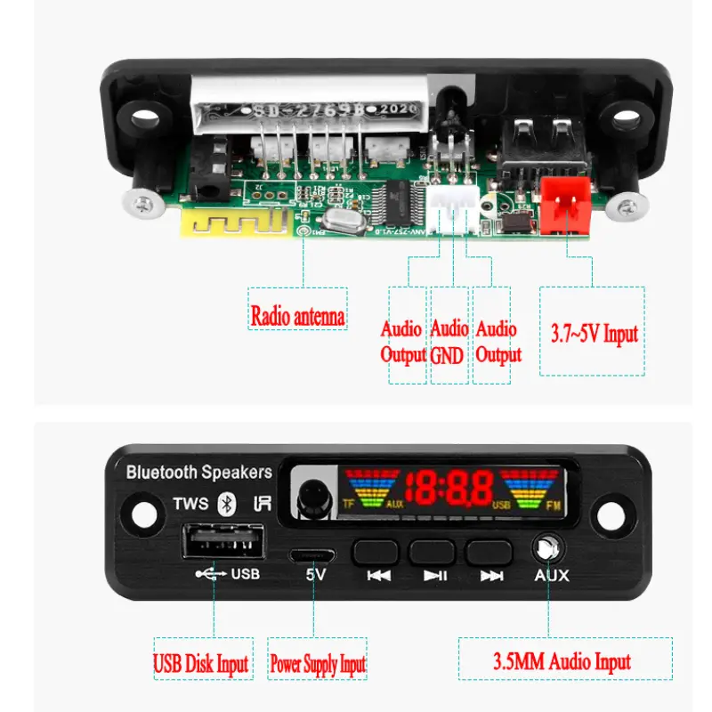 เครื่องเล่น MP3 บลูทูธ 5.0 5V จอแสดงผลLED มี ระบบTWS เชื่อมต่อพร้อมกัน