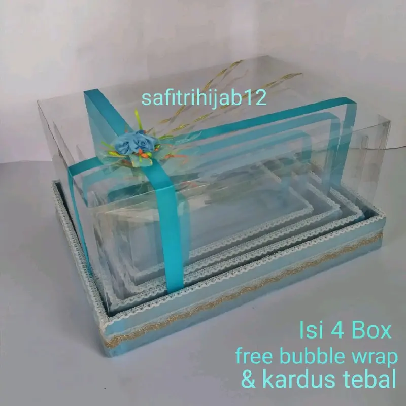 Box Hantaran Seserahan Pernikahan Dengan Tutup Mika Isi 4 Kotak Kain 4