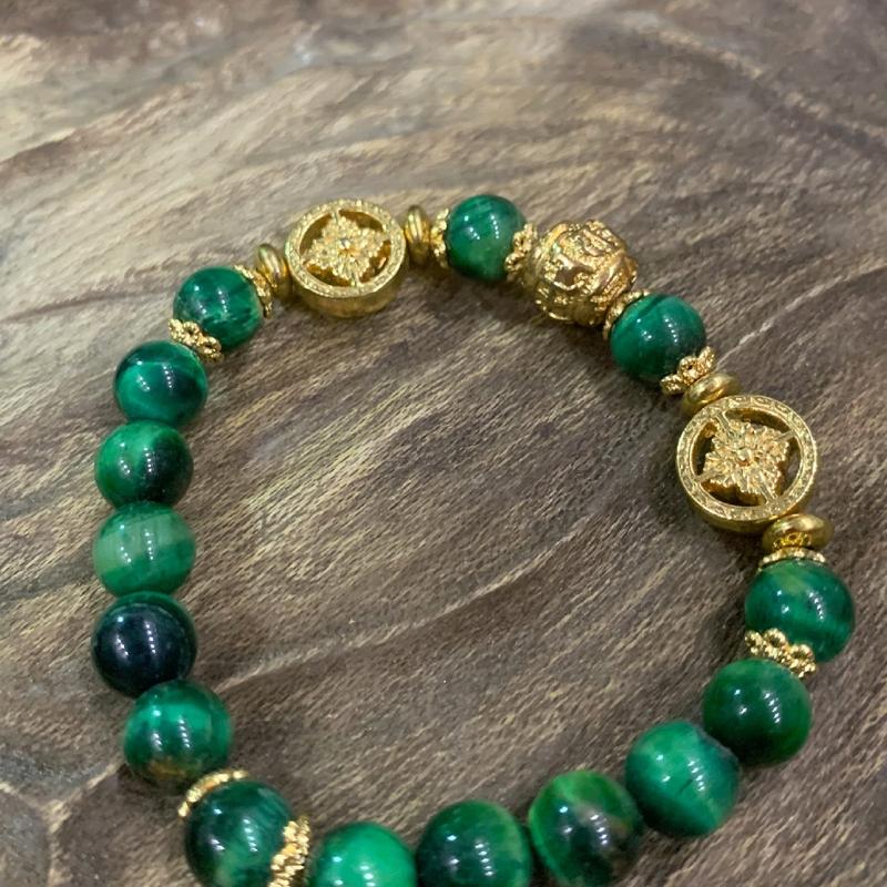 Vòng Tay Mix Charm Bánh Xe Pháp Luân Mạ Vàng 2