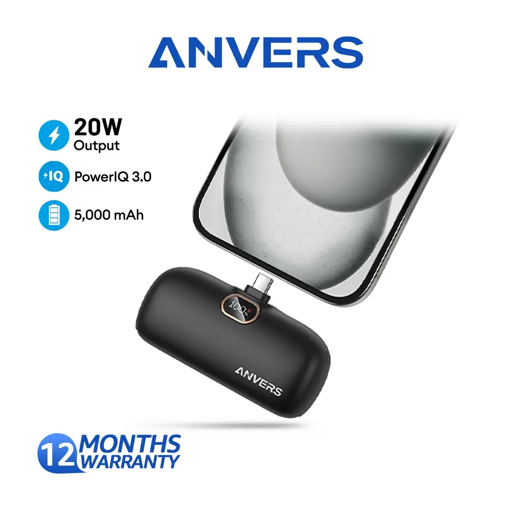 Anvers Power Bank Mini 5000mAh PD20W Fast Charging Portable Charger for iPhone 16/15/14/13/12