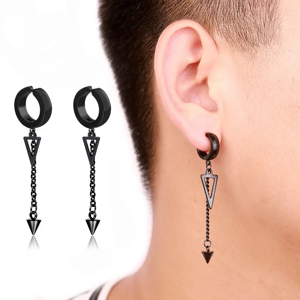Anting-anting klip untuk lelaki dan wanita, Hiphop Punk, hypoallergenic, titanium, keluli, Segitiga, salib, tanpa menindik, aksesori, koleksi baharu