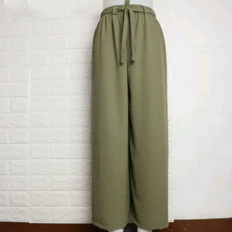 Celana Kulot Crincle airflow murah mewah Karet Nyaman Harian  Wanita  Crinkle  Bawahan Panjang Dewasa Linen Katun 2