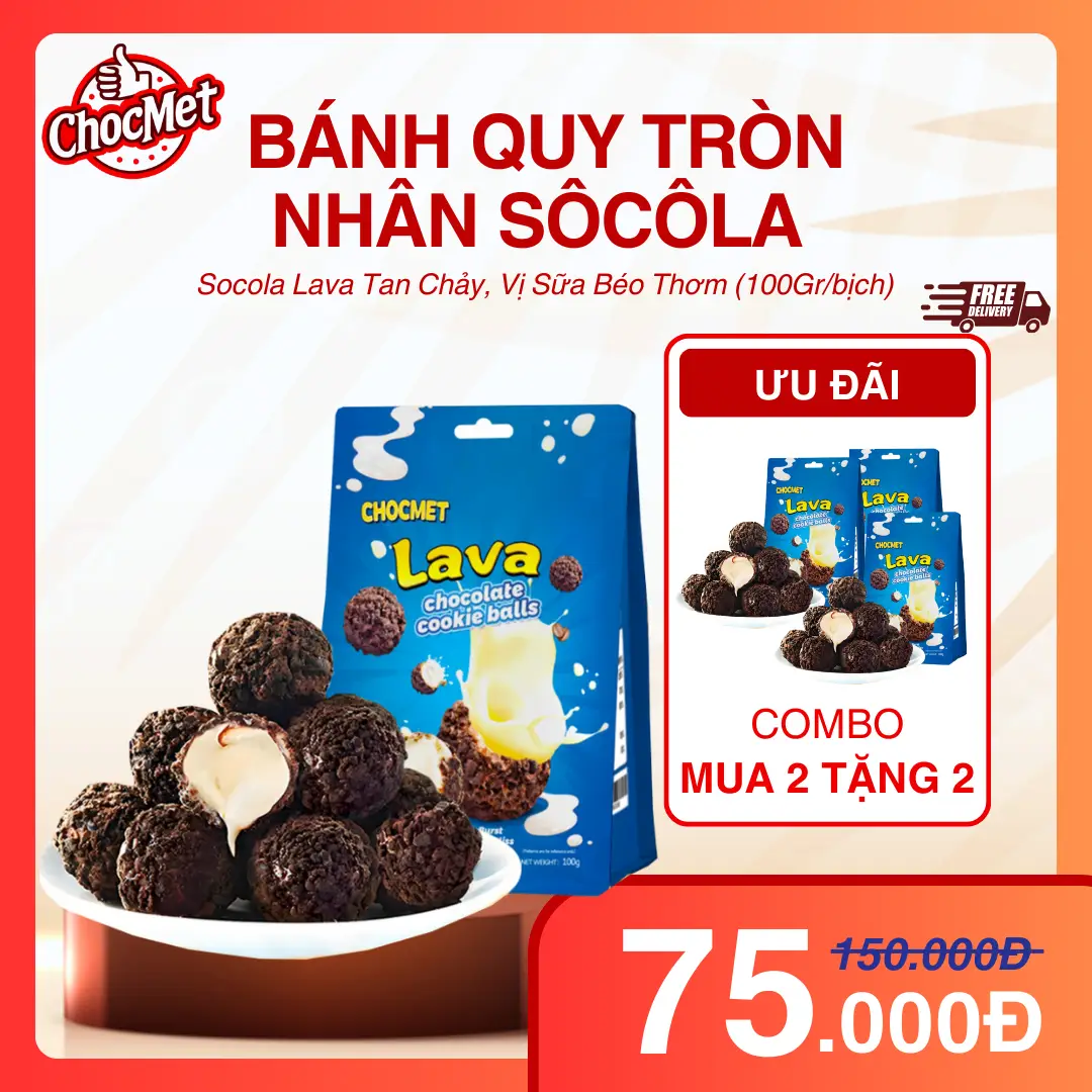 [Chocmet Snack Food] Bánh Quy Nhân Socola Lava Mini 100g – Bánh Quy Tan Chảy Thơm Ngon, Giòn Tan, Nhân Chocolate Đậm Đà, Snack Ăn Vặt Văn Phòng, Bánh Ngọt Tráng Miệng, Phù Hợp Tiệc, Quà Tặng Ngọt Ngào