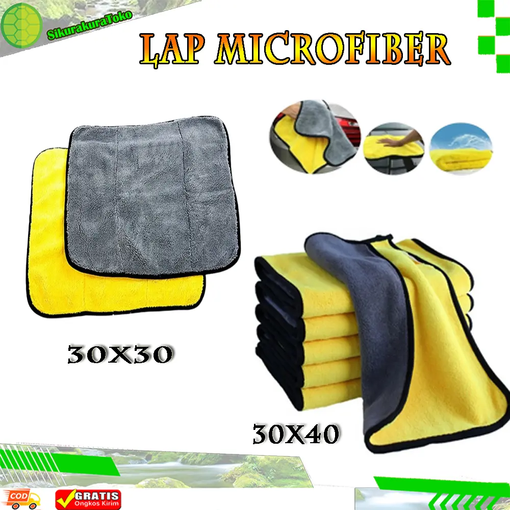 Lap Microfiber Tebal Lembut 2 Warna Anti Lecet Serbaguna Sisi Halus Premium Kain Cleaning