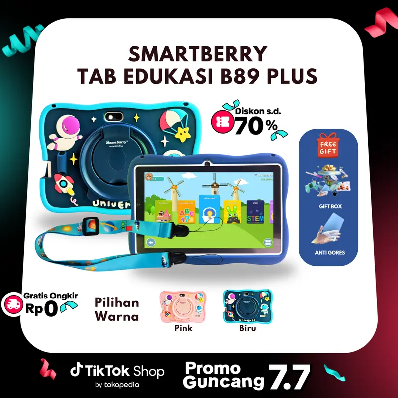 SMARTBERRY KIDS STUDY TAB B89 Plus / B85 Pro / B93 tab 4/128GB / Tablet Anak / Tablet 7 Inch / Tablet PC / Tablet Android 13 / 4/128 GB / 2Camera Bluetooth 0