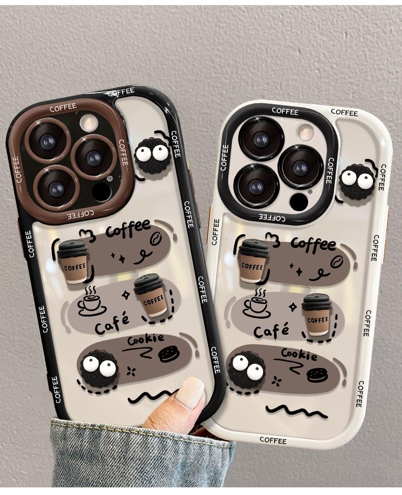 Product Introduction of IPhone Suitable for Apple 14promax Phone Case Iphone13 Graffiti Coffee Briquette Doll 11/15 Silicone Funny /16 7