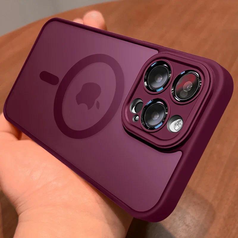 Product Introduction of Magnetic Luxury Matte Translucent Armor Shockproof Case For iPhone 15 14 13 12 11 16 Pro Max Plus Magsafe Wireless Charge Cover 10