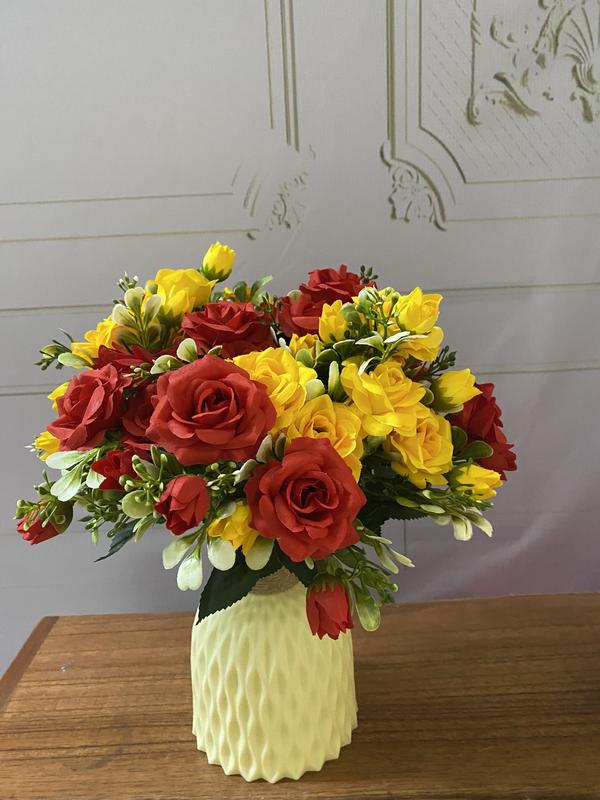 Cụm hoa hồng tỷ muội 35 cm, 7 bông, 7 nụ cao cấp decor trang trí nhà cửa, tiệm, quán Decor Phòng Decor Bàn 1