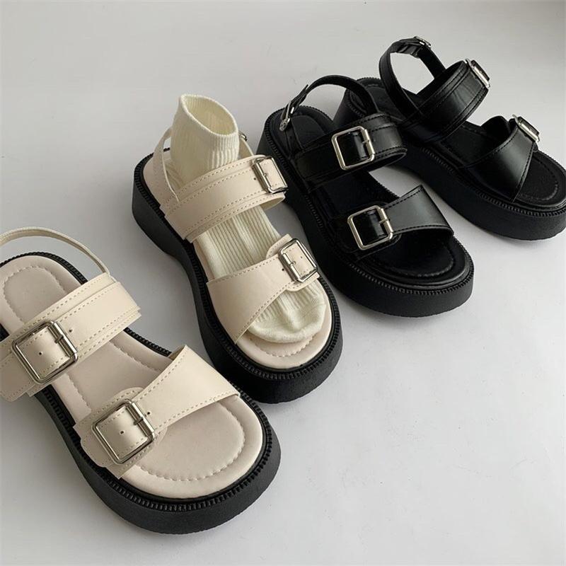SẴN+CÓ VIDEO Dép Sandal Nữ Ulzzang LOẠI 1 - Giày Sandal Nữ Đi Học Đế Cao Quai Ngang Khuy Cá Tính Sang Chảnh DéP Shoes Jean