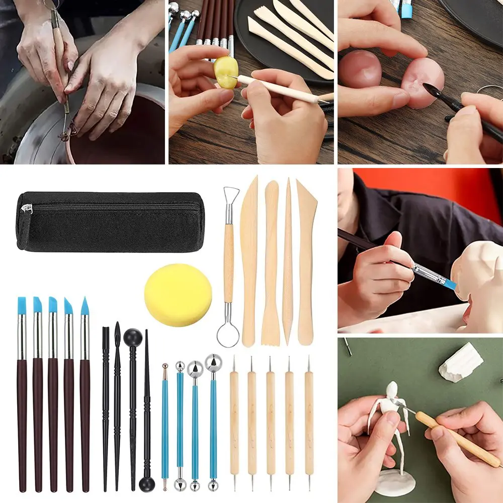 25 Pcs Embossing DIY with a Storage Bag Polymer Clay Tools Ball Stylus Dotting Modeling Clay Tools Kits Clay Sculpting
