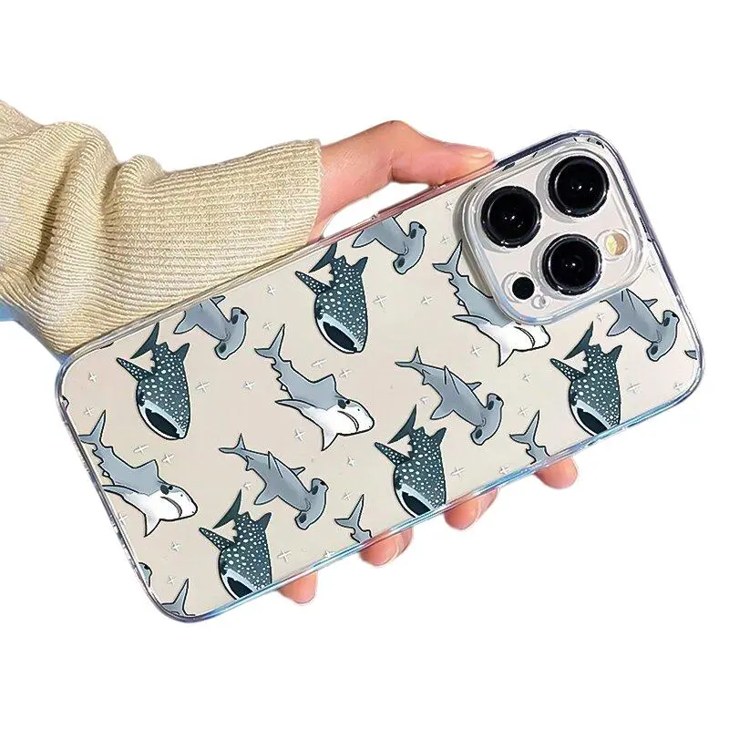 Shark Pattern Phone Case, Anti-drop Cellphone Protective Case, Total Protective Shockproof Mobile Phone Cover for iPhone 11 12 13 14 15 Pro Max, Gifts For Girl