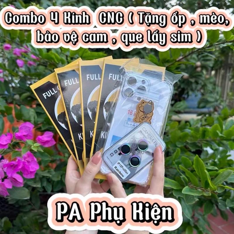 CÓ KHUNG TRỢ DÁN Combo 4 Kính cường lực có khung tự dán TẶNG 1 ốp trong chống sốc 1 bộ bảo vệ camera 1 mèo thần tài 1 que lấy sim - Phương Anh Phụ Kiện